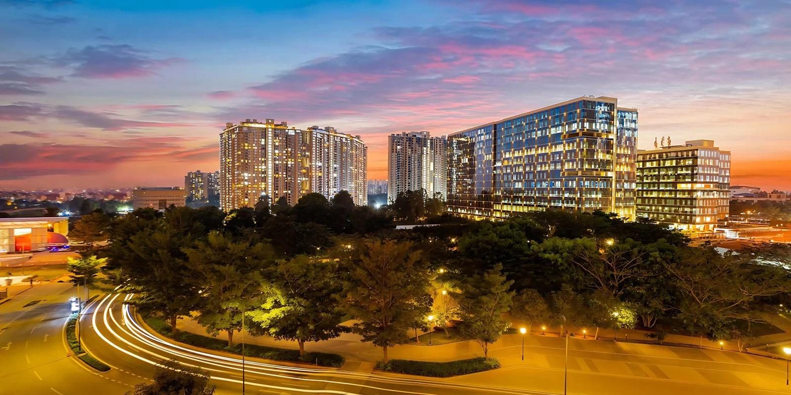 Bengaluru city skyline at dusk